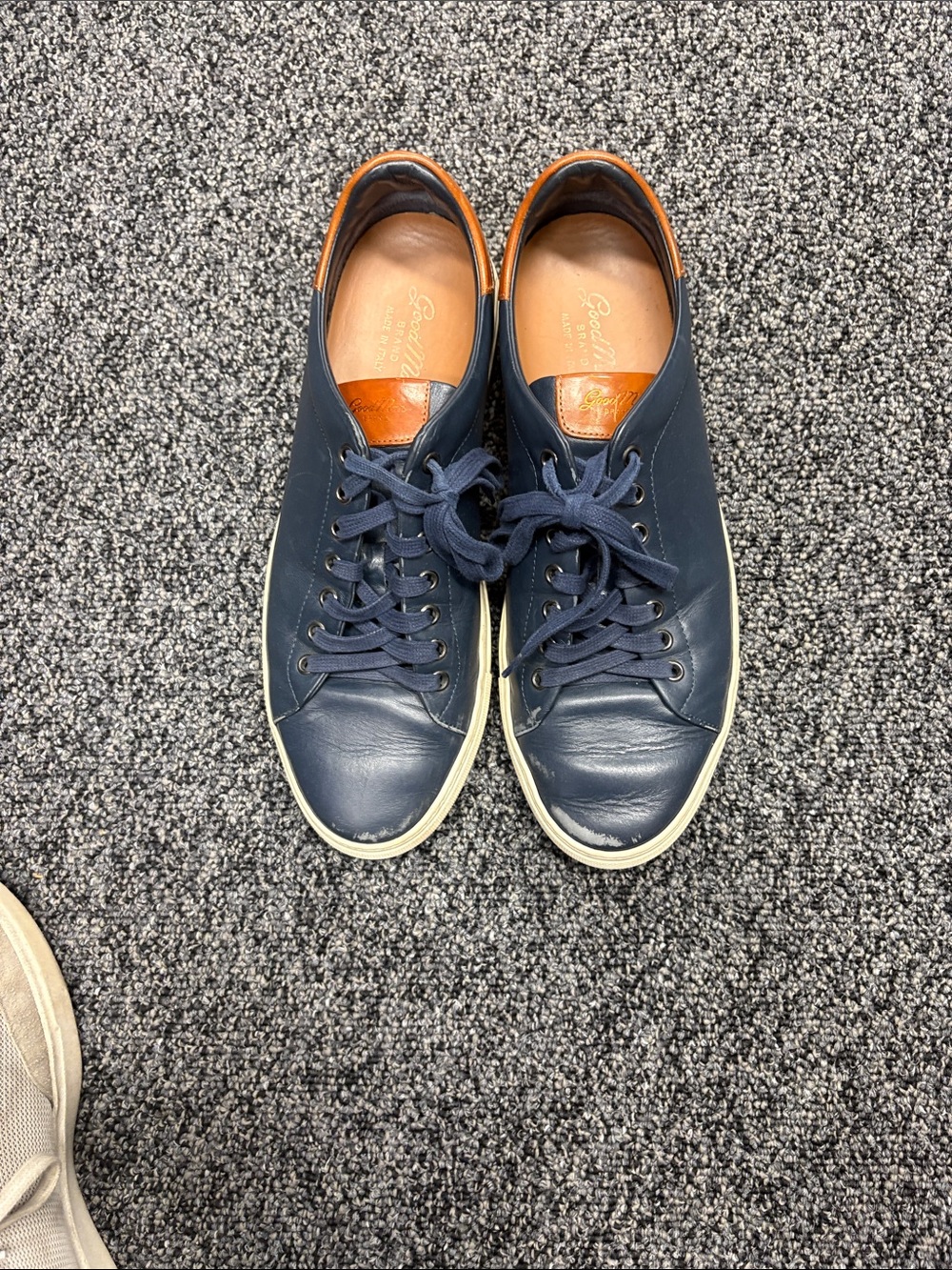 Goodman Navy Leather Low-Top Sneakers with Tan Accents